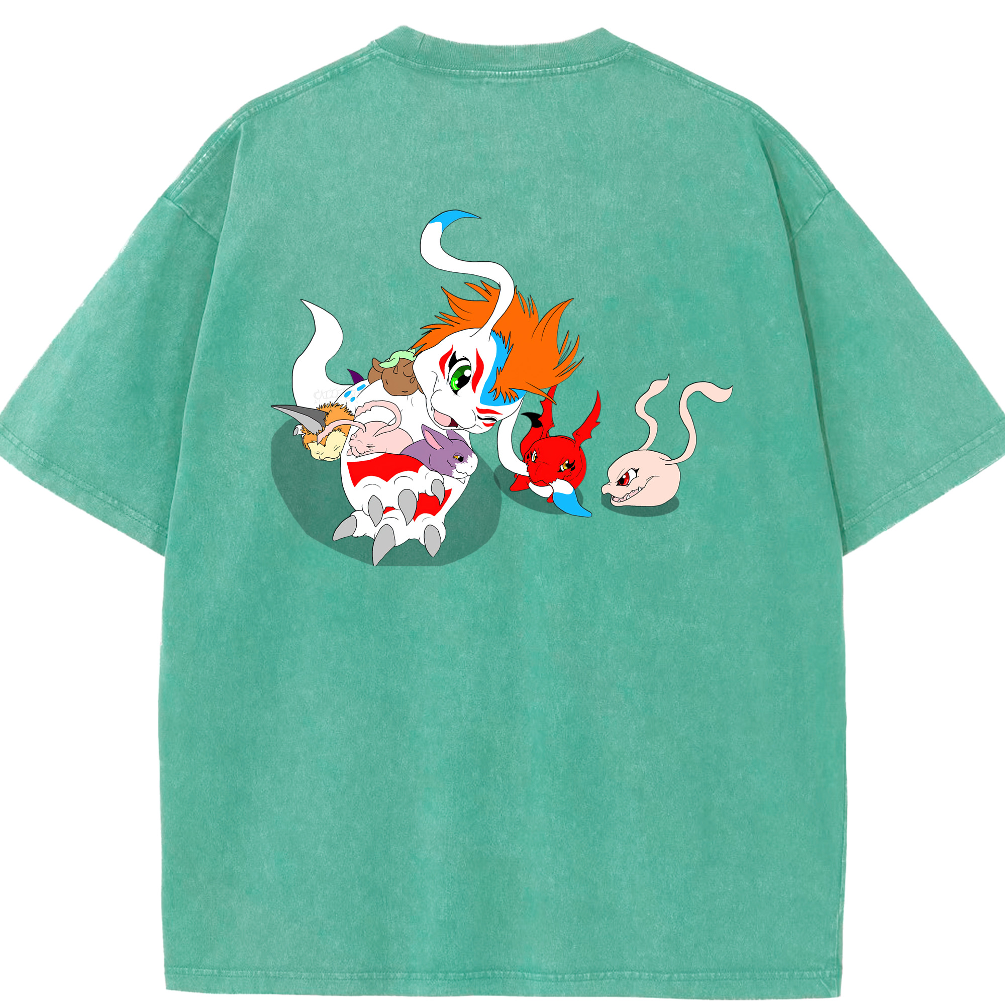 （画像用） Digimon デジタルモンスター/デジモン 綿100% ヴィンテージ風 半袖Tシャツ（背面プリント）